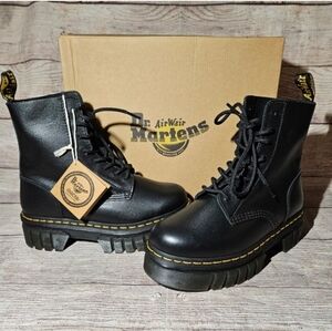 Dr Martens Black Audrick 8 Eye Rugged Chunky Heel Lace Up Combat Boots